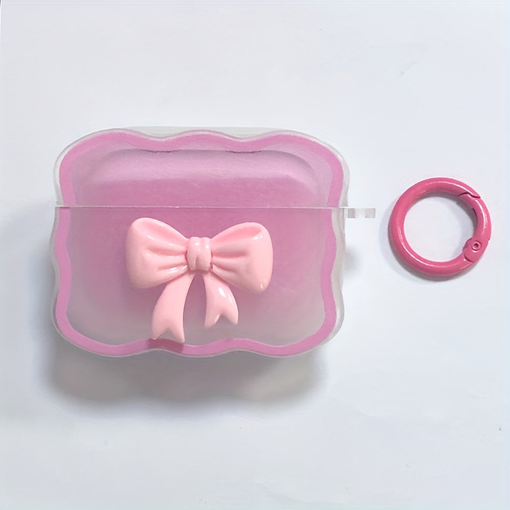 Funda de TPU 3D con lazo rosa para AirPods con protección a prueba de golpes y antiarañazos