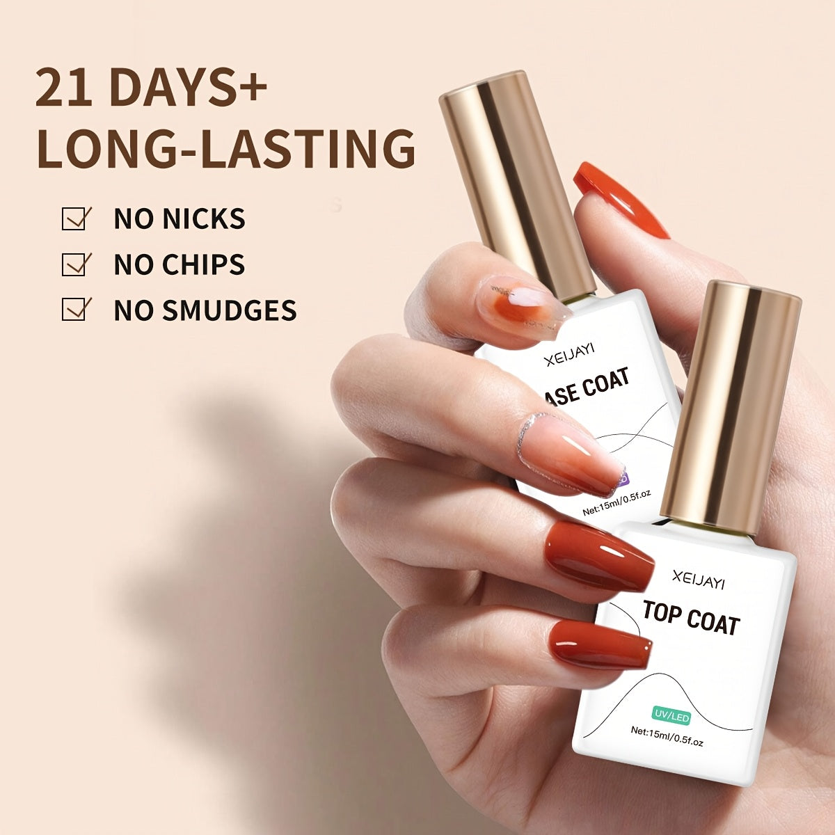 15ml Gel Nail Polish Set with Base and Top Coat UV LED Curable Unscented