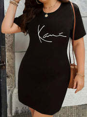 Women's Plus Size T-Shirt Dress Short Sleeve Abstract Face Black White Geometric