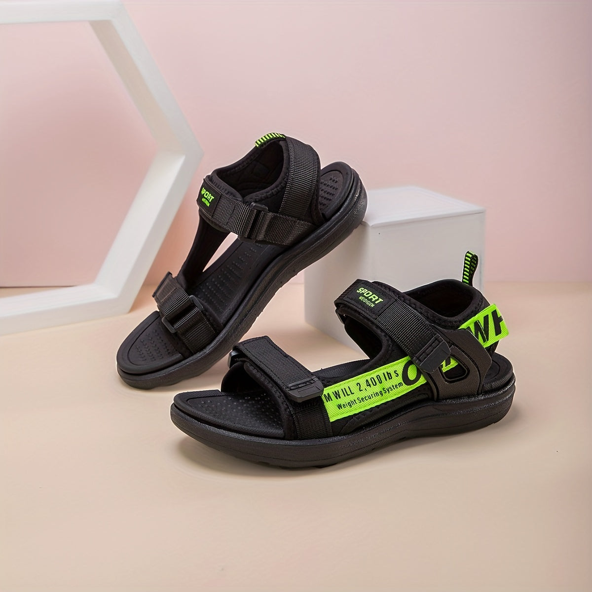 Boys' Black and Gray Breathable Non-Slip Outdoor Sandals with Hook and Loop Closure