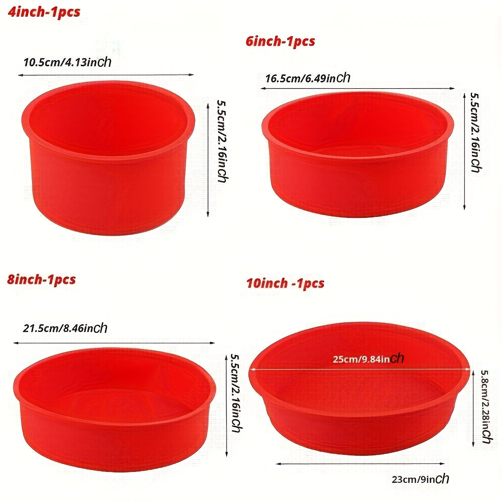 Set of 4 Red Silicone Cake Molds 10-25cm Non-Stick Baking Pans for Cakes