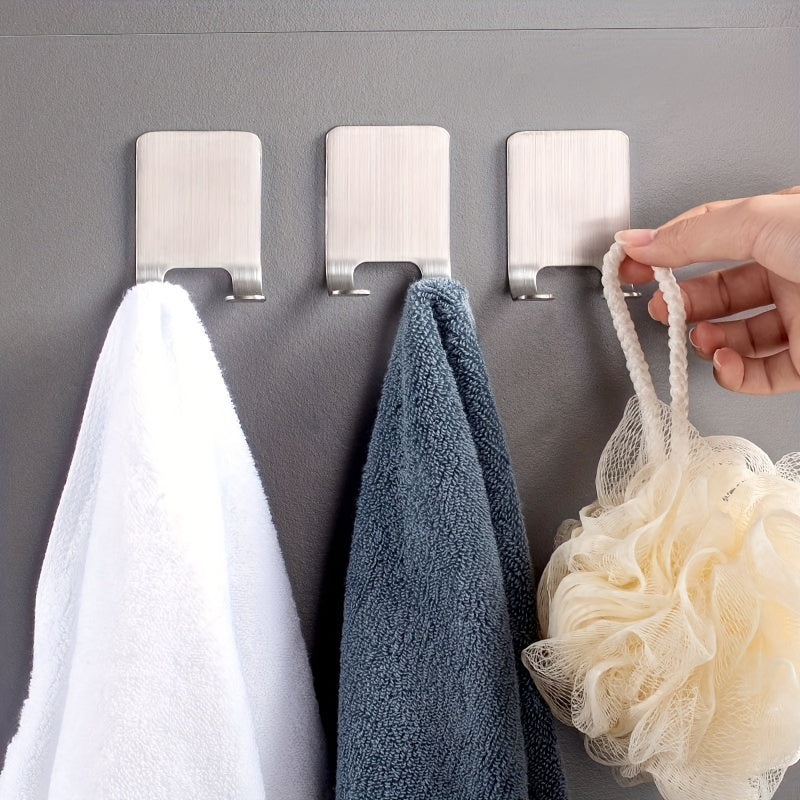 Stainless Steel Adhesive Wall Hooks 2 Pack for Bathroom Kitchen Bedroom No Drilling