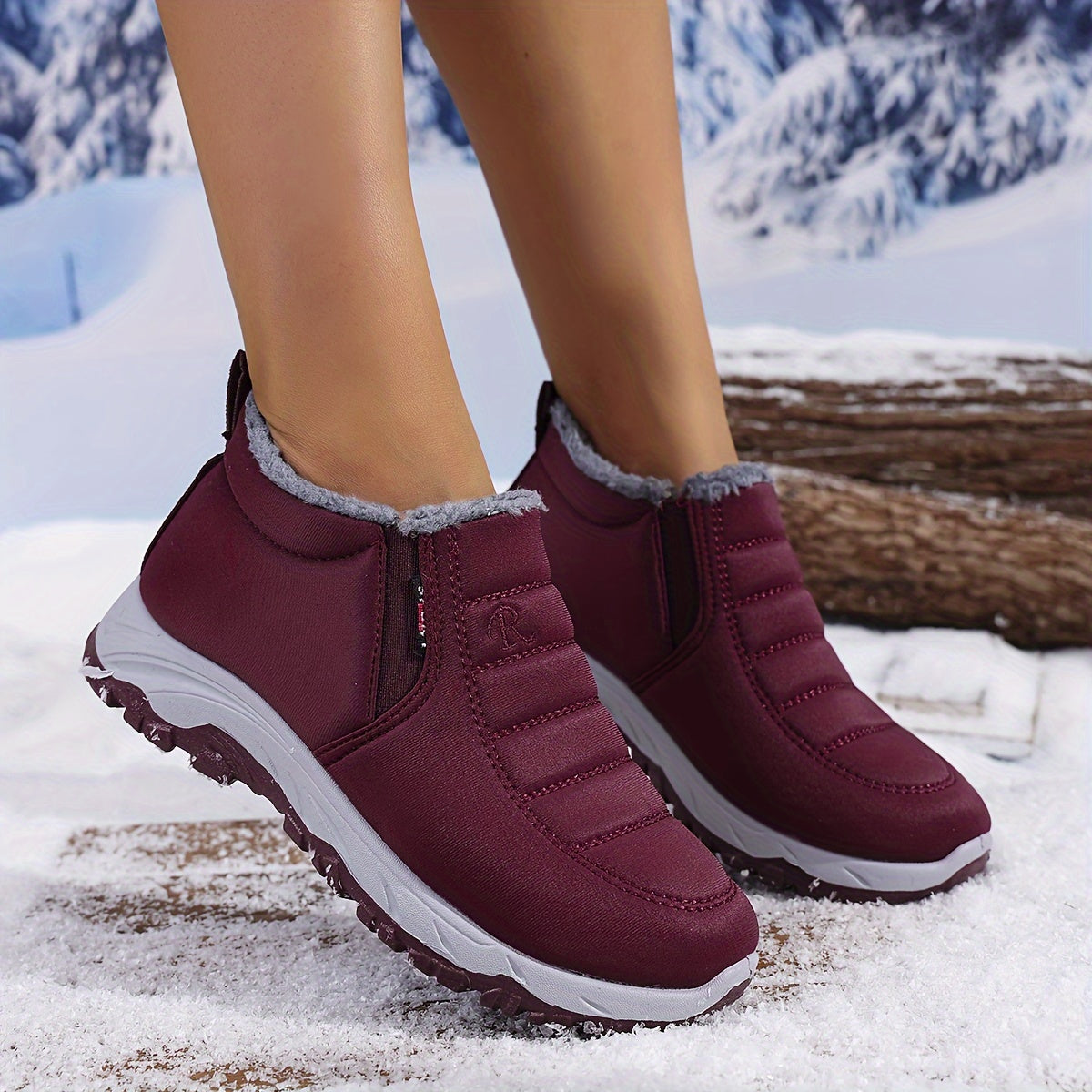 Women's Snow Boots Fleece Lined Slip-On Ankle Winter Waterproof Shoes