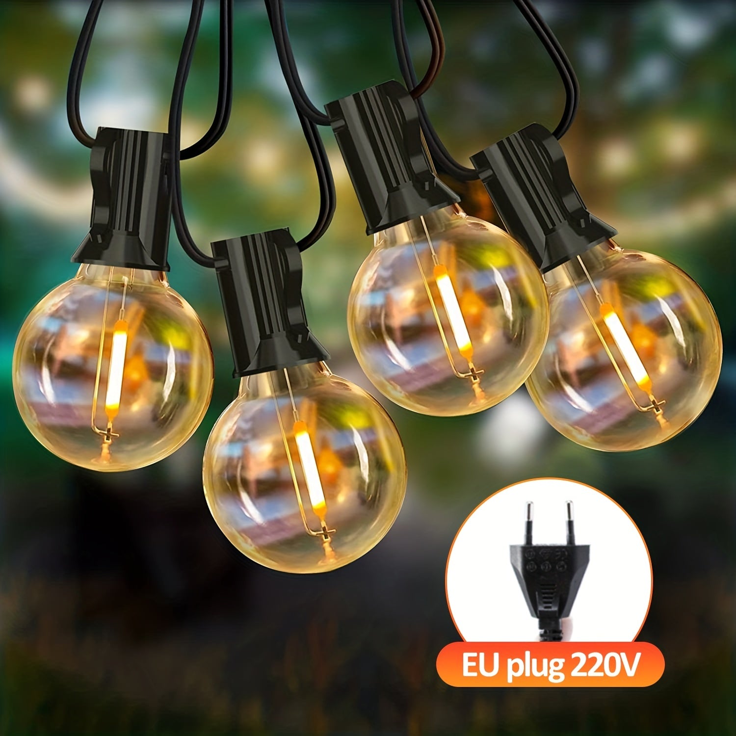 European Standard G40 LED String Lights 220V Outdoor Wedding Decor Linkable Plastic