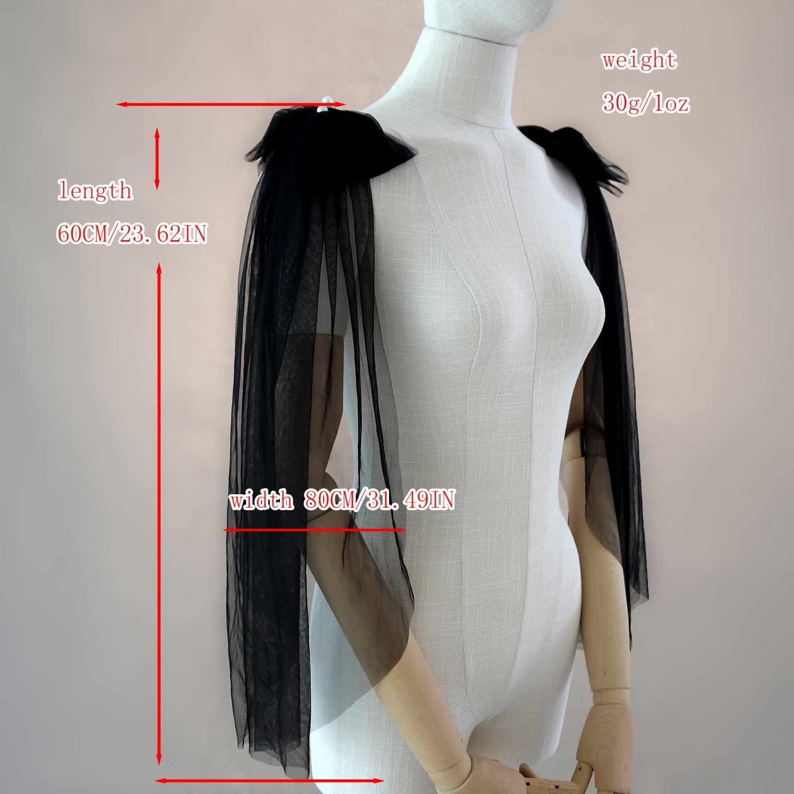 Черное тюлевое шаль с съемным бантом-принцессой для свадебного наряда