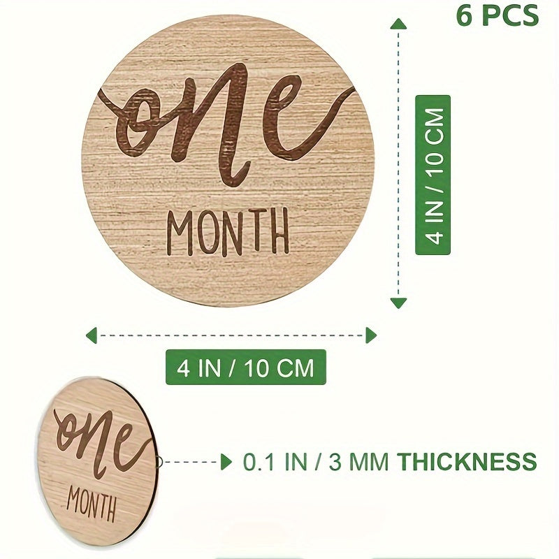 Set of 6 Wooden Double-Sided Milestone Cards for Monthly and First Year Growth