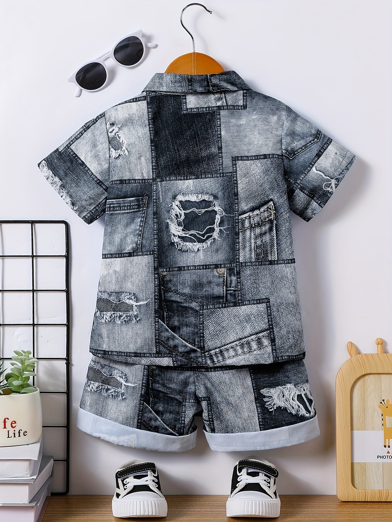 Boys Summer Denim Shirt and Shorts Set Short Sleeve Casual Kids Clothing