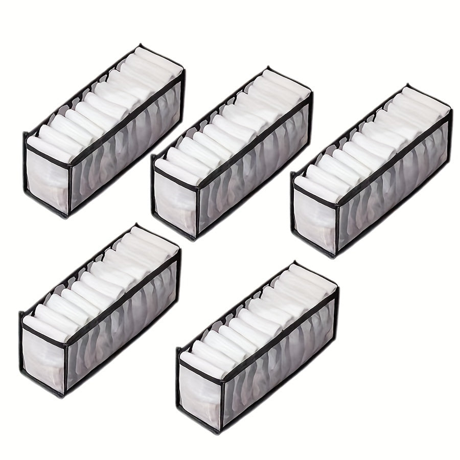 Yig'iladigan Ichki kiyim va Paypoq Tashuvchisi - 11 Bo'limli 5 Dona To'plami, Shkafda Saqlash uchun Tortma Bo'luvchisi, Nylon Materialdan, Ranglar: Kulrang, Qora, Oq
