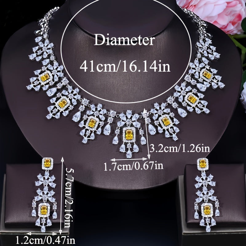 Silver-Plated Copper Jewelry Set with Cubic Zirconia for Weddings and Special Occasions
