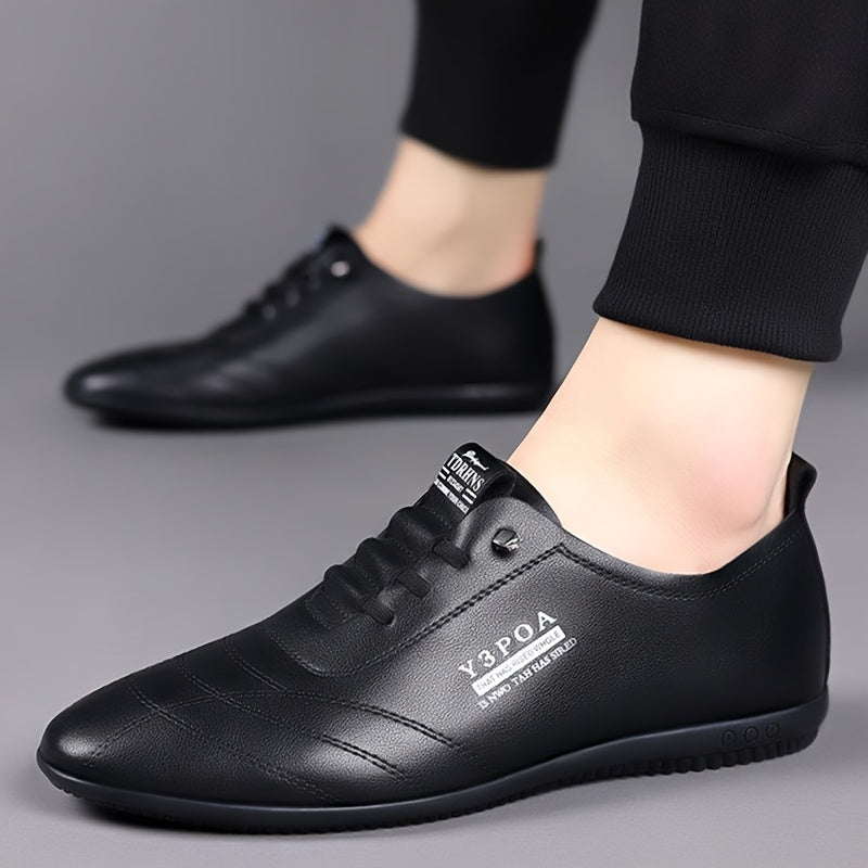 Men's Slip-On Loafers with Soft PU Upper Rubber Sole Round Toe Casual Black Striped
