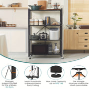 Estantería de almacenamiento plegable de 11 piezas, con 4 niveles y ruedas, unidad de estantería de gran capacidad, estantería de metal con rejilla, negra