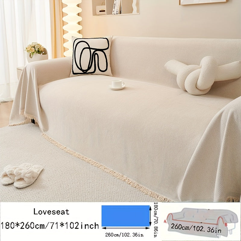 Chenille Sofa Throw Waterproof Baby Fleece Cover All-Season Universal Fit Tassel Machine Washable