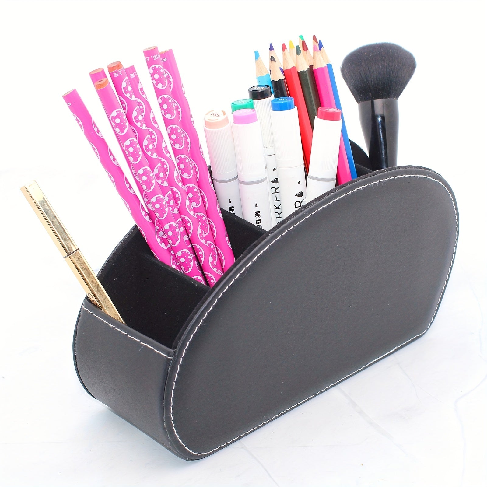 Remote Control Organizer Storage Box with 5 Compartments for Makeup Brushes Pens and Desktop Items PU Leather