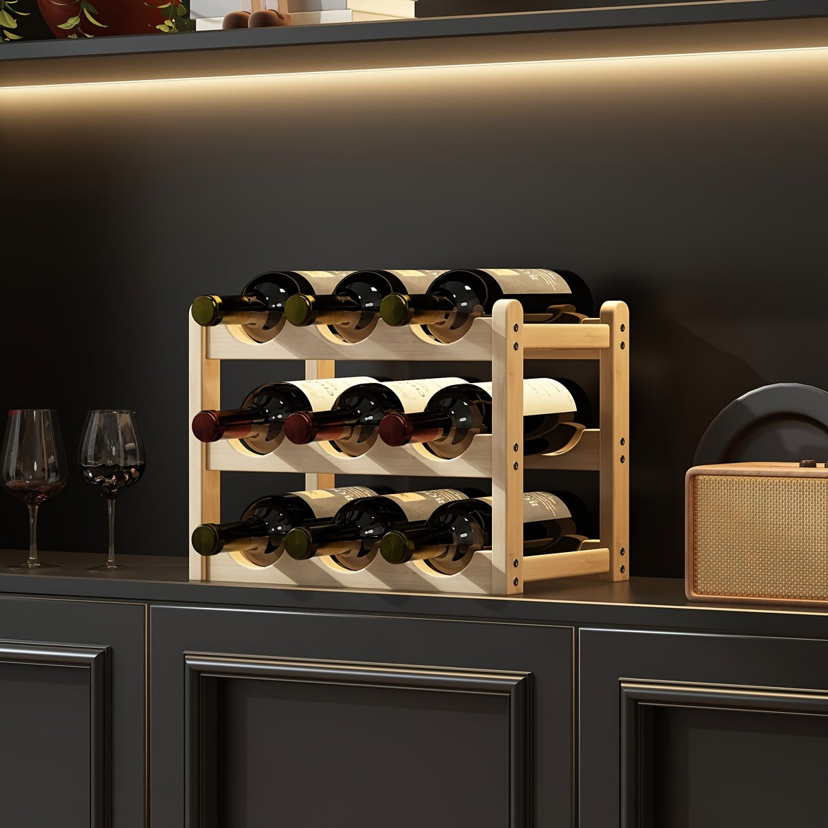 Wood Tiered Wine Bottle Holder with 2/3/4 Tiers Stackable Lacquered
