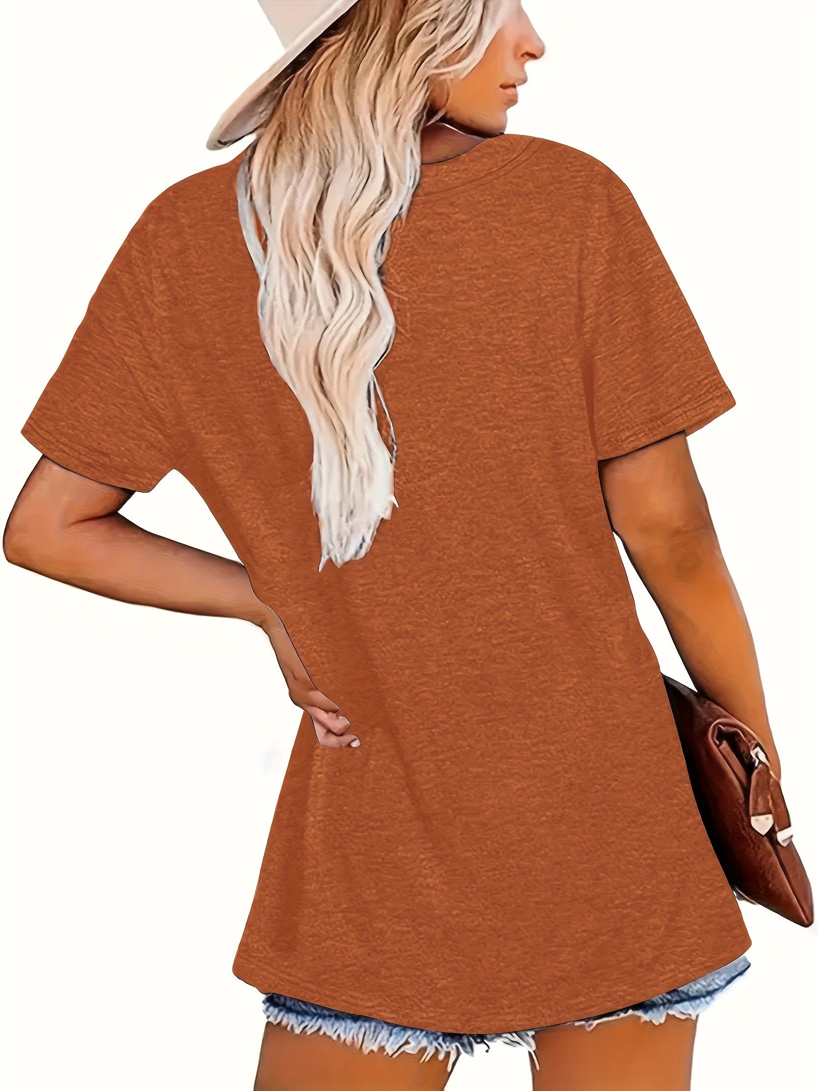 Plus Size Women's Letter Print Crew Neck T-Shirt Casual Short Sleeve Clothing