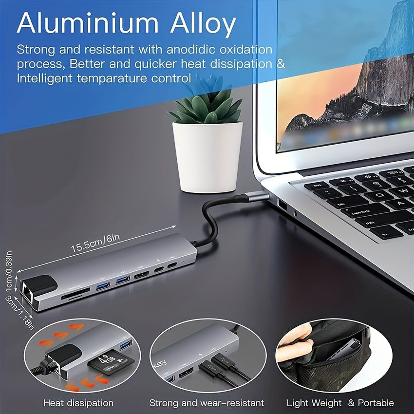 Multi-Functional USB-C Hub with Ethernet HDMI PD Charging and Card Reader