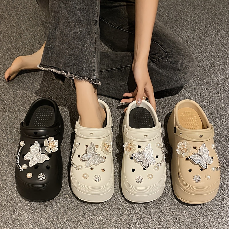 Women's Water Diamond Butterfly Summer Shoes With Thick Sole and Toe Cover
