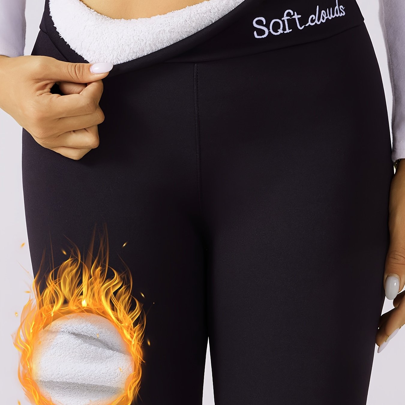 Leggings de cintura alta forrados de felpa para mujer con bordado mezcla de poliéster otoño invierno