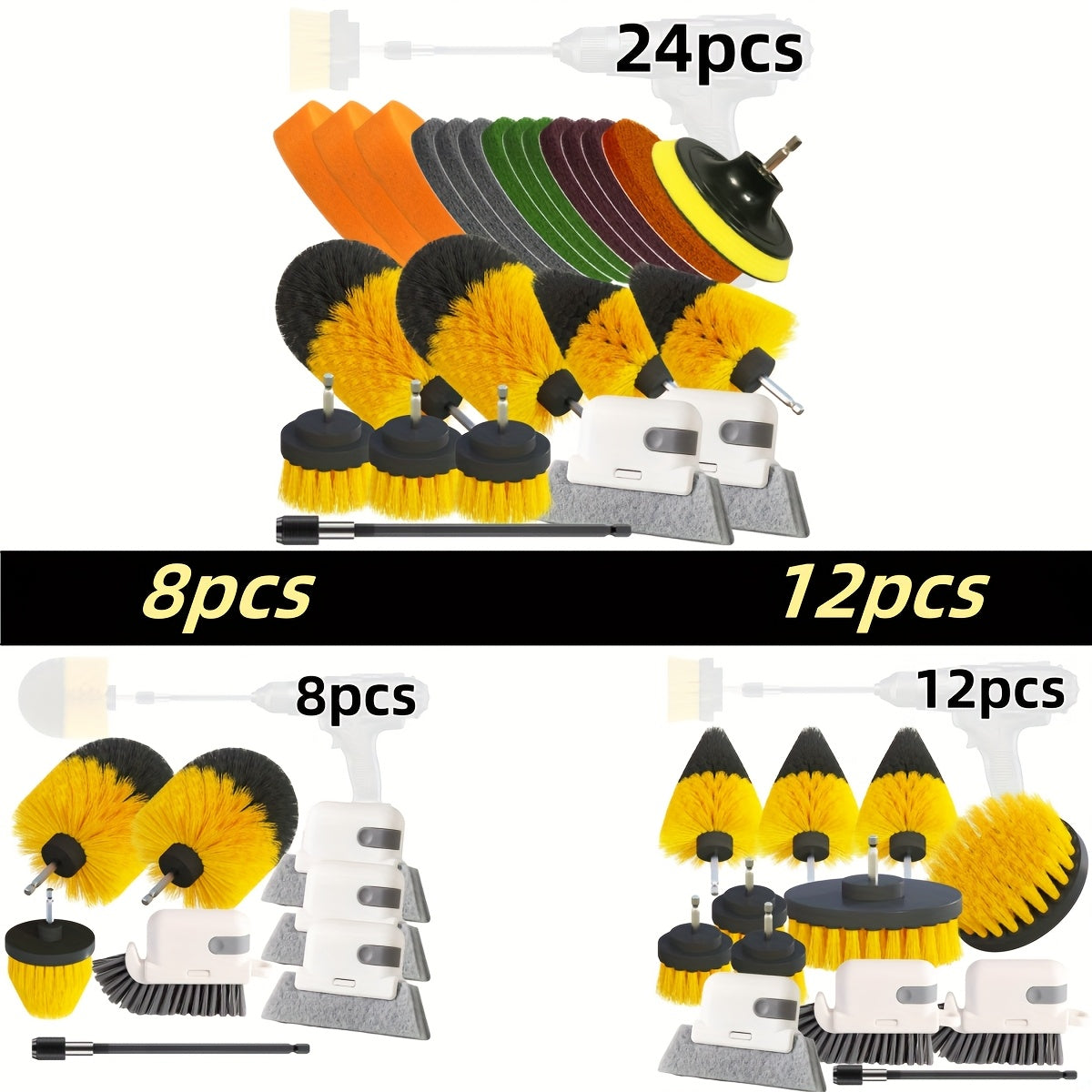Cleaning Brush Set with 8/12/24 Drill Attachments, Electric Brush, Extension