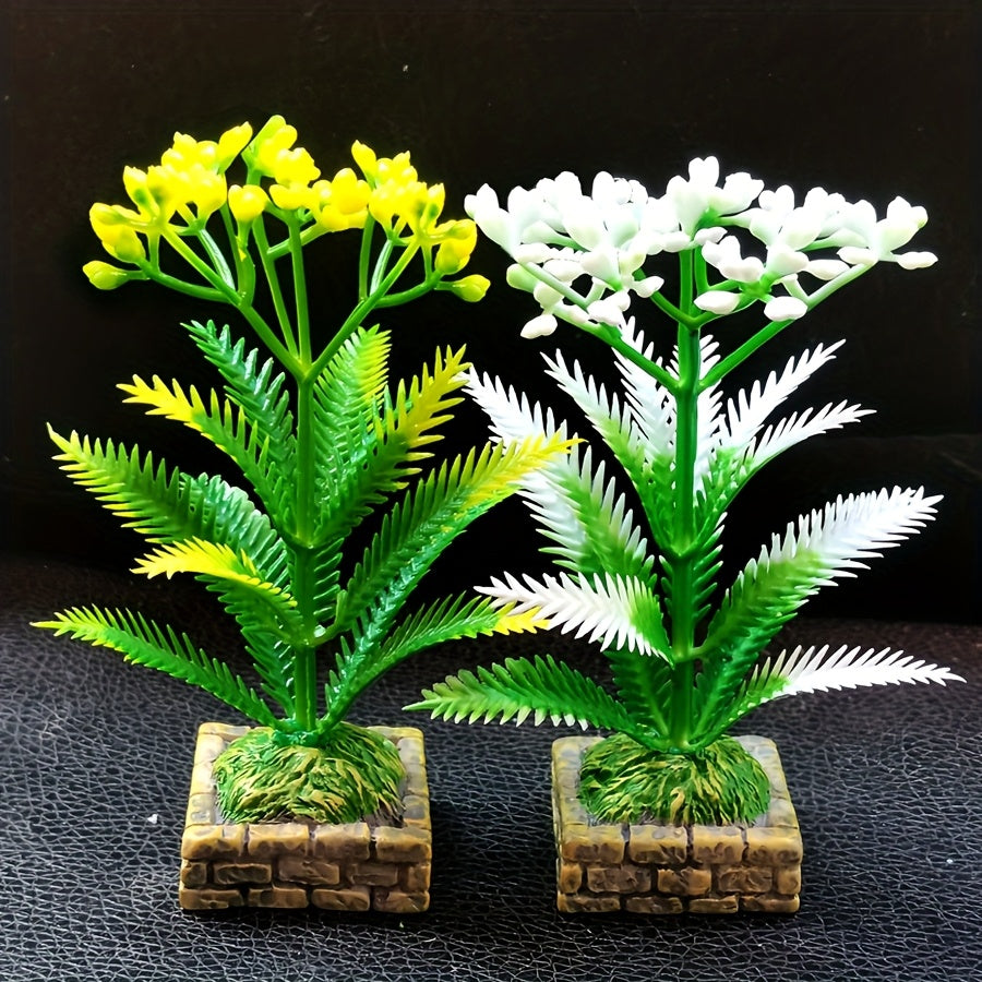 2Pcs Mini Artificial Flower Trees Car Dashboard Decorations Plastic Stone Base