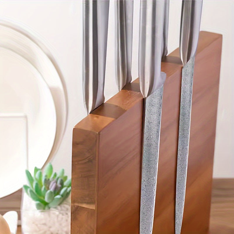 Thickened Acacia Wood Double-Sided Magnetic Knife Holder Kitchen Organizer