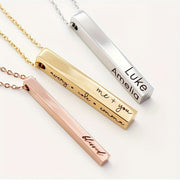 Engraved Name Necklace 3D Square Pendant Stainless Steel for Women in Silver Gold Rose Gold Black