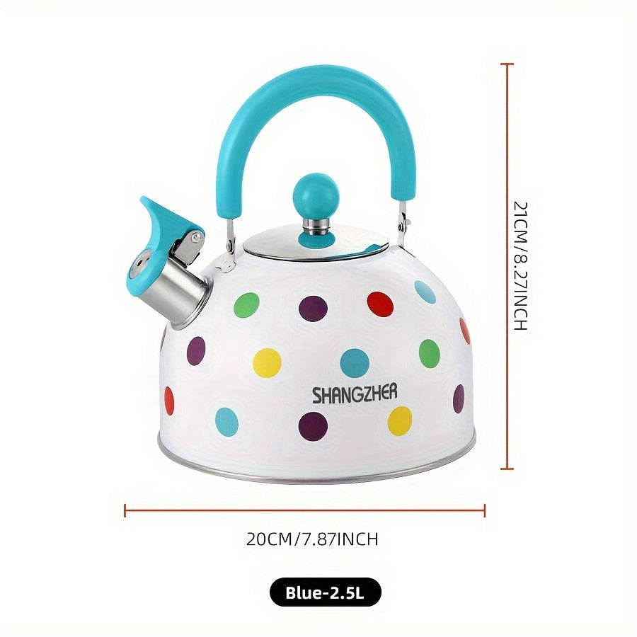 Polka nuqtalari bilan zanglamas po'latdan yasalgan shovqinli qozon, gaz BBQ uchun rang-barang qaynatish qozoni, magnit pechka bilan mos, ochiq havoda sayohat va lagerda suv qozoni uchun ideal