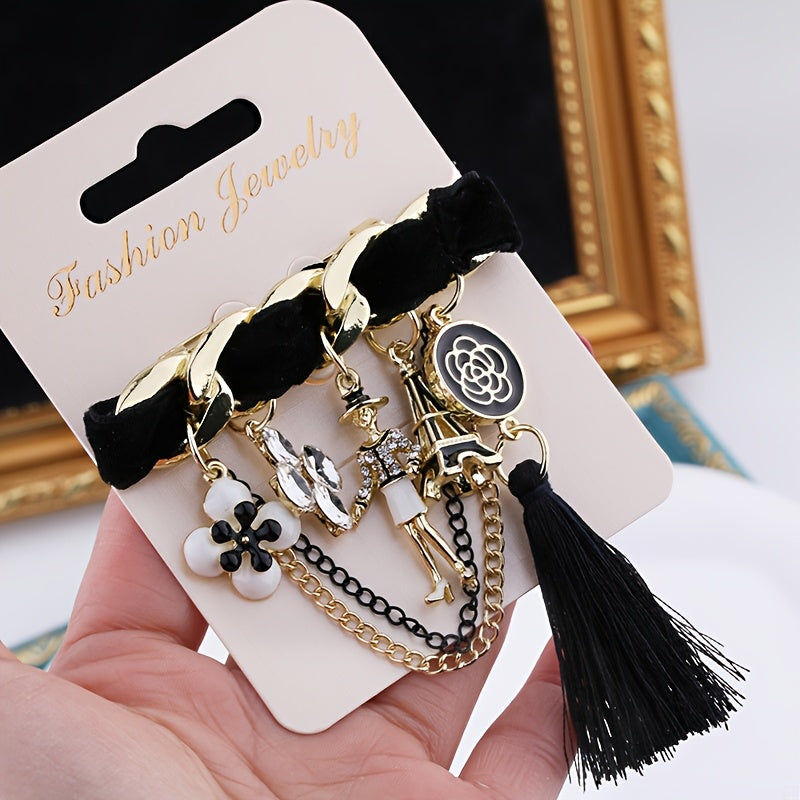 Korean Style Brooch Badge Rhinestones Enamel Flowers Tassel Chain Women Men Suit Accessories
