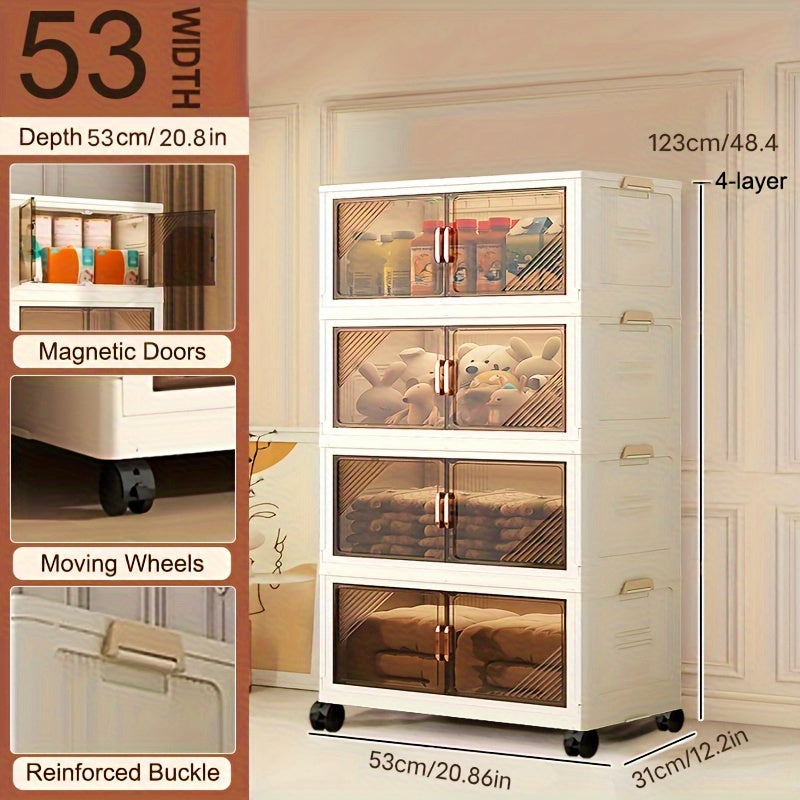 Складной пластиковый органайзер для хранения с дверцами и колесами для домашнего использования