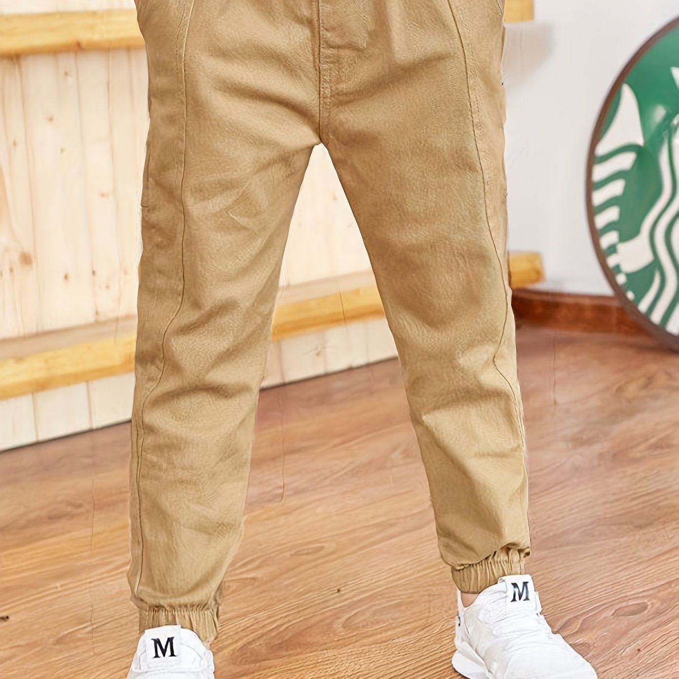 Boys Cotton Cargo Pants Elastic Waist Pockets Casual Outdoor All-Season