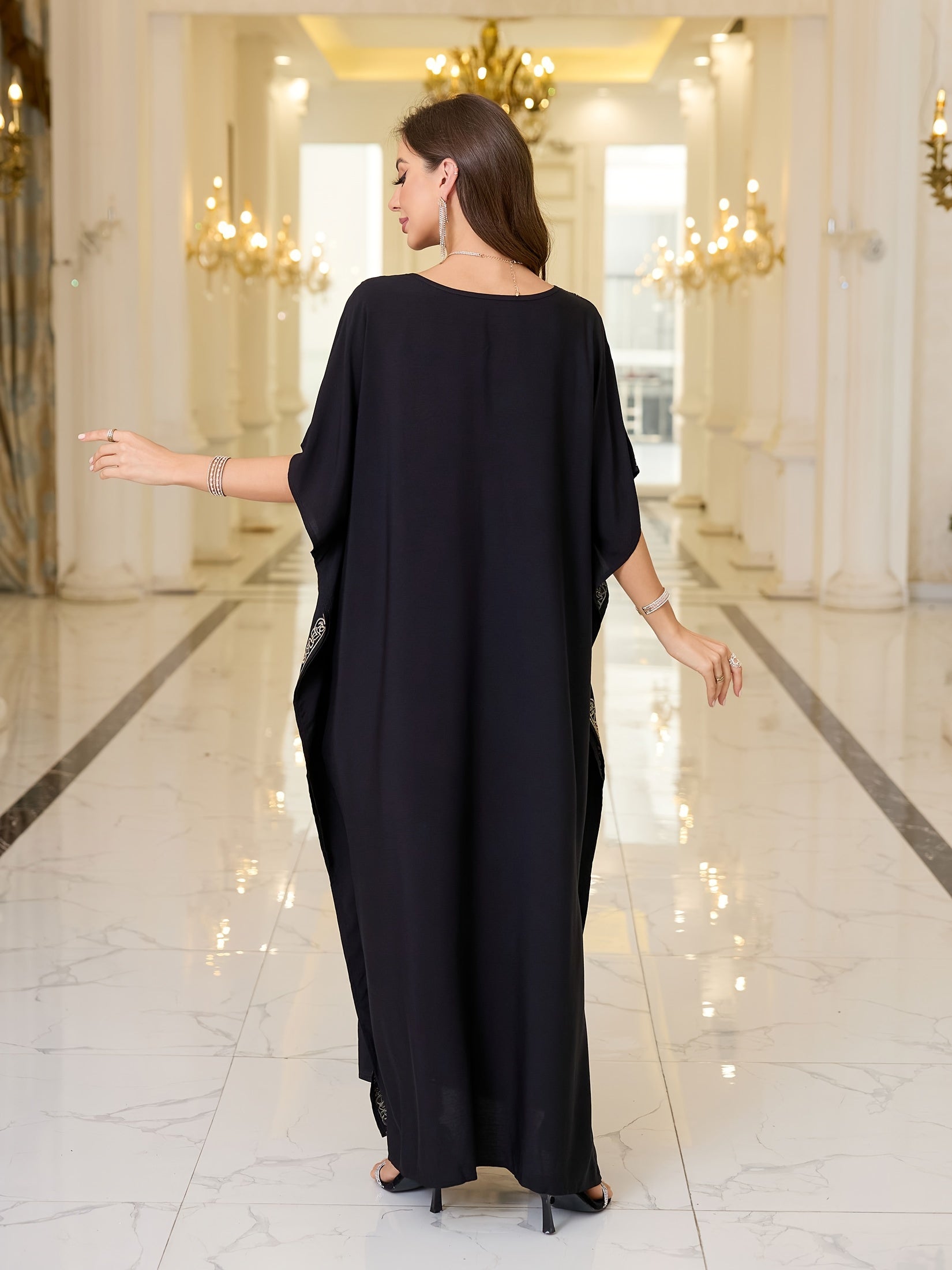 Women's Colorful Embroidered Bat-Sleeve Beach Cover-Up Dress