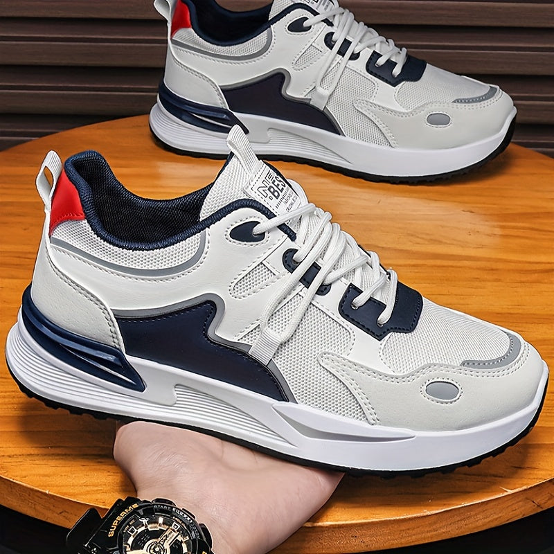 Zapatillas de malla transpirable para hombre blancas y azules con soporte acolchado y suela de PVC duradera