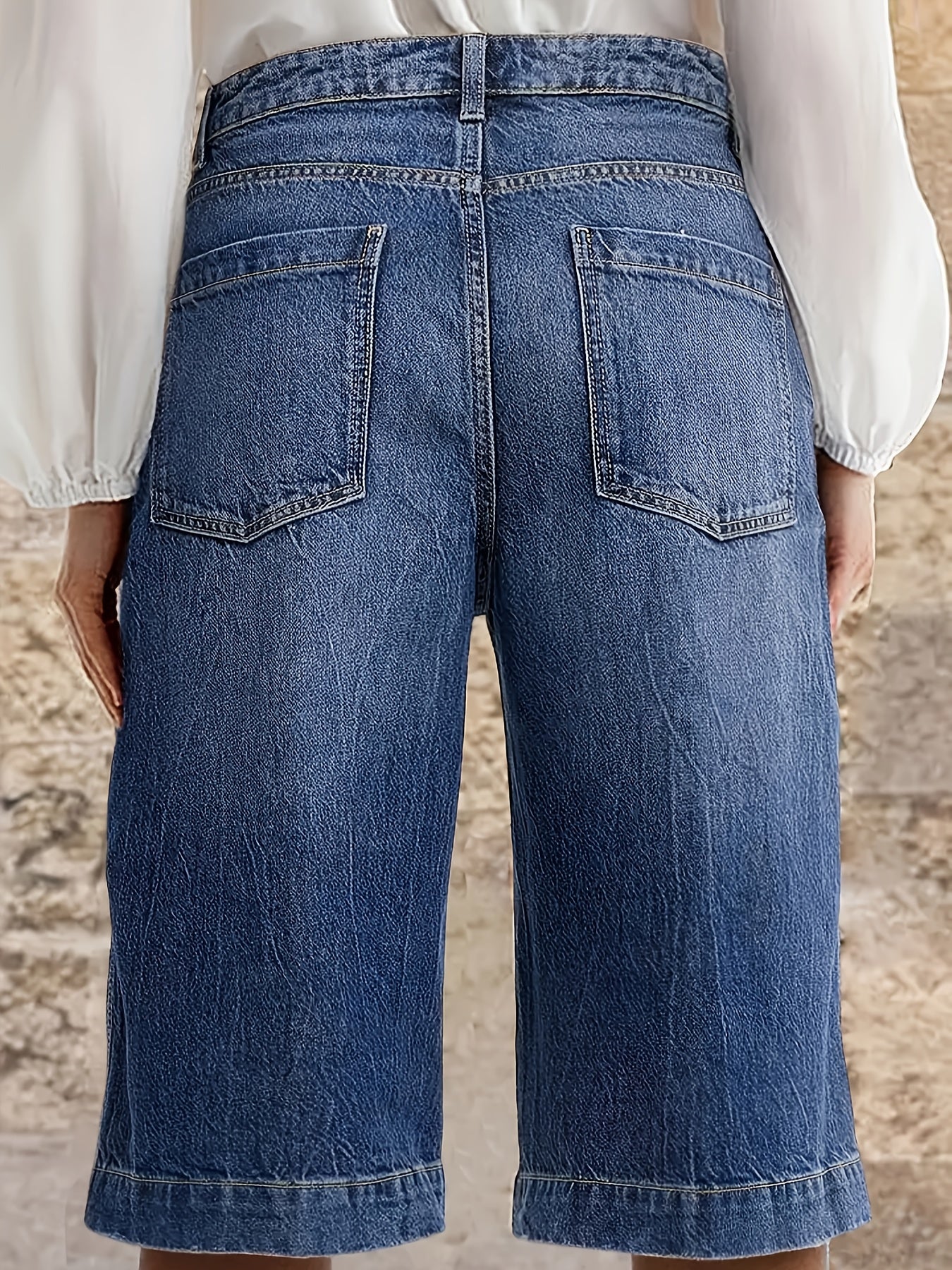 Plus Size Women's Stretch Denim Bermuda Shorts Mid-Rise Pockets Solid