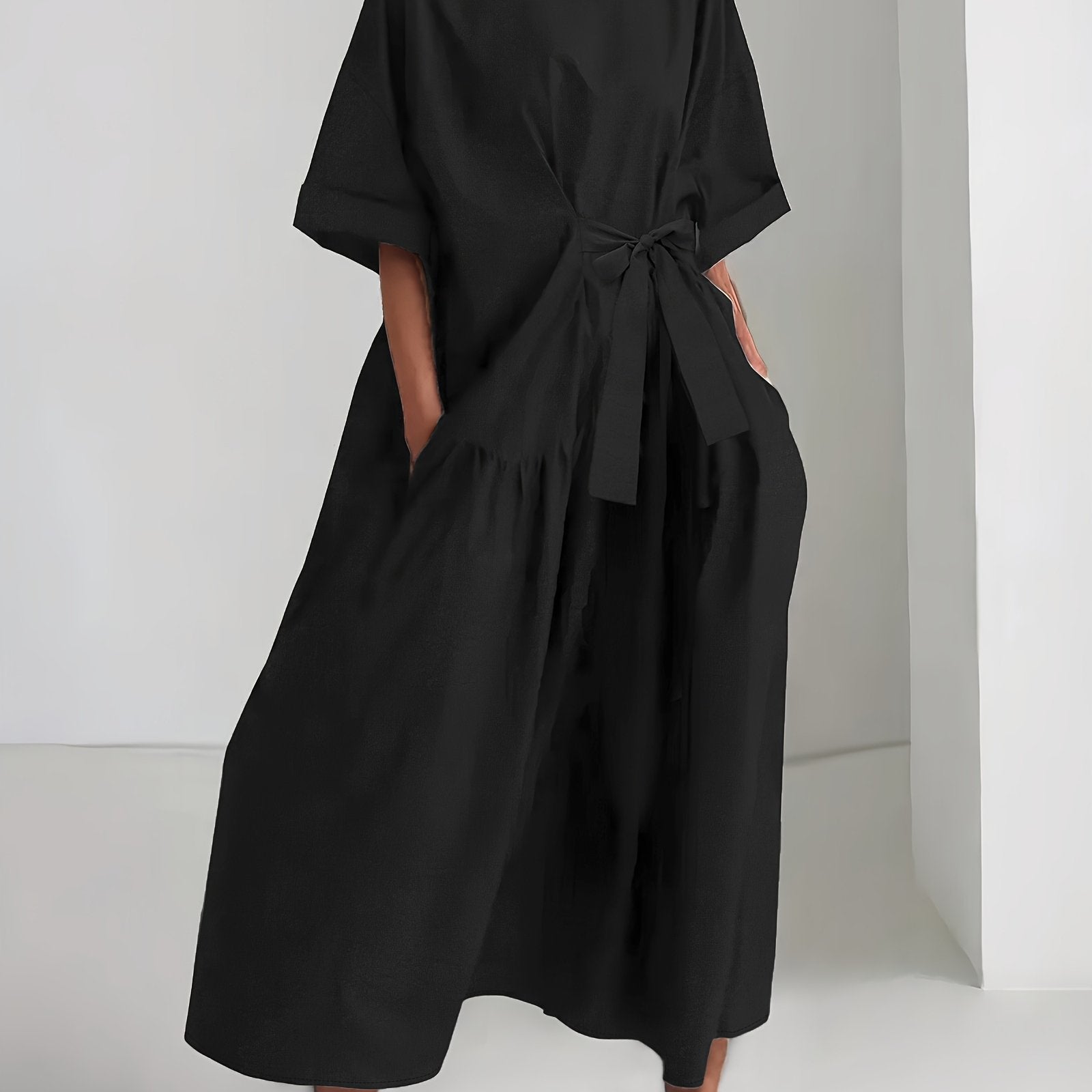 Women's Sleeveless Navy Blue Tunic Dress for Casual Spring and Fall Non-Stretch Polyester