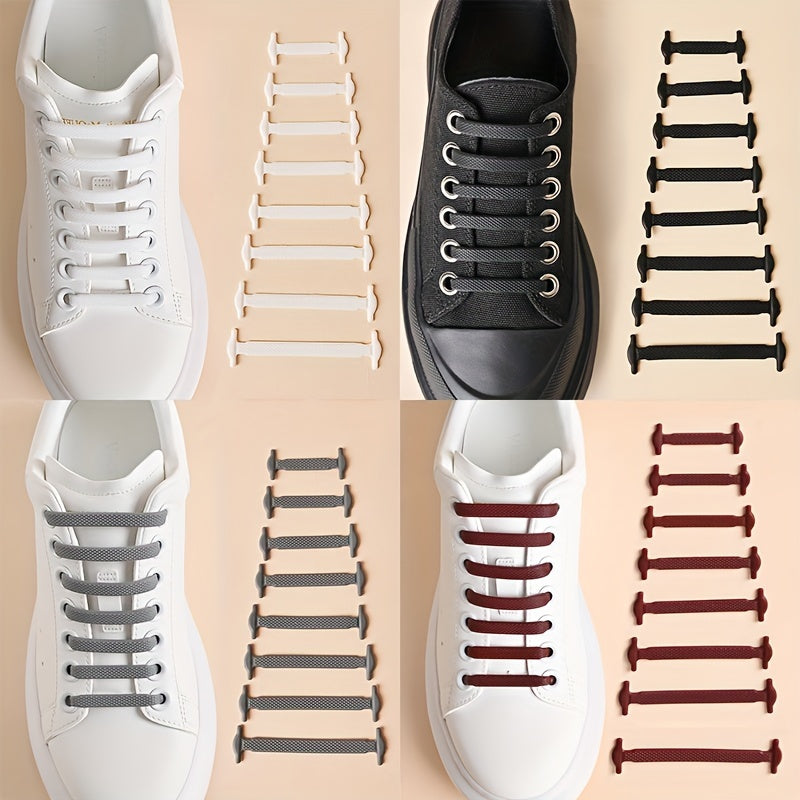 Unisex Stretchy Silicone Lazy No Tie Shoe Laces Flat Elastic Shoe Ties 16 Pack
