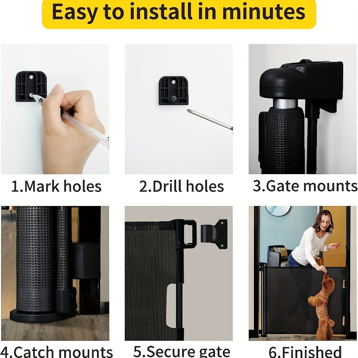 Baby Safety Gate Retractable Mesh Adjustable Height 83.82cm to 104.14cm for Doorways Stairs Hallways Indoor Outdoor