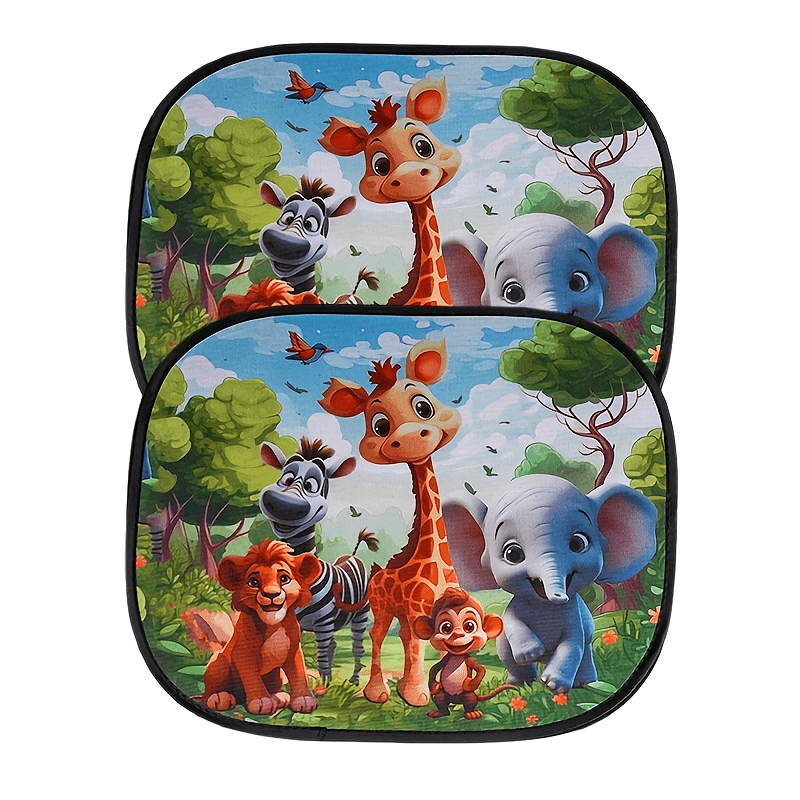 2-Pack Cartoon Animal Nylon Car Sunshades Universal Fit Window Curtains Cooling Insulation Shades