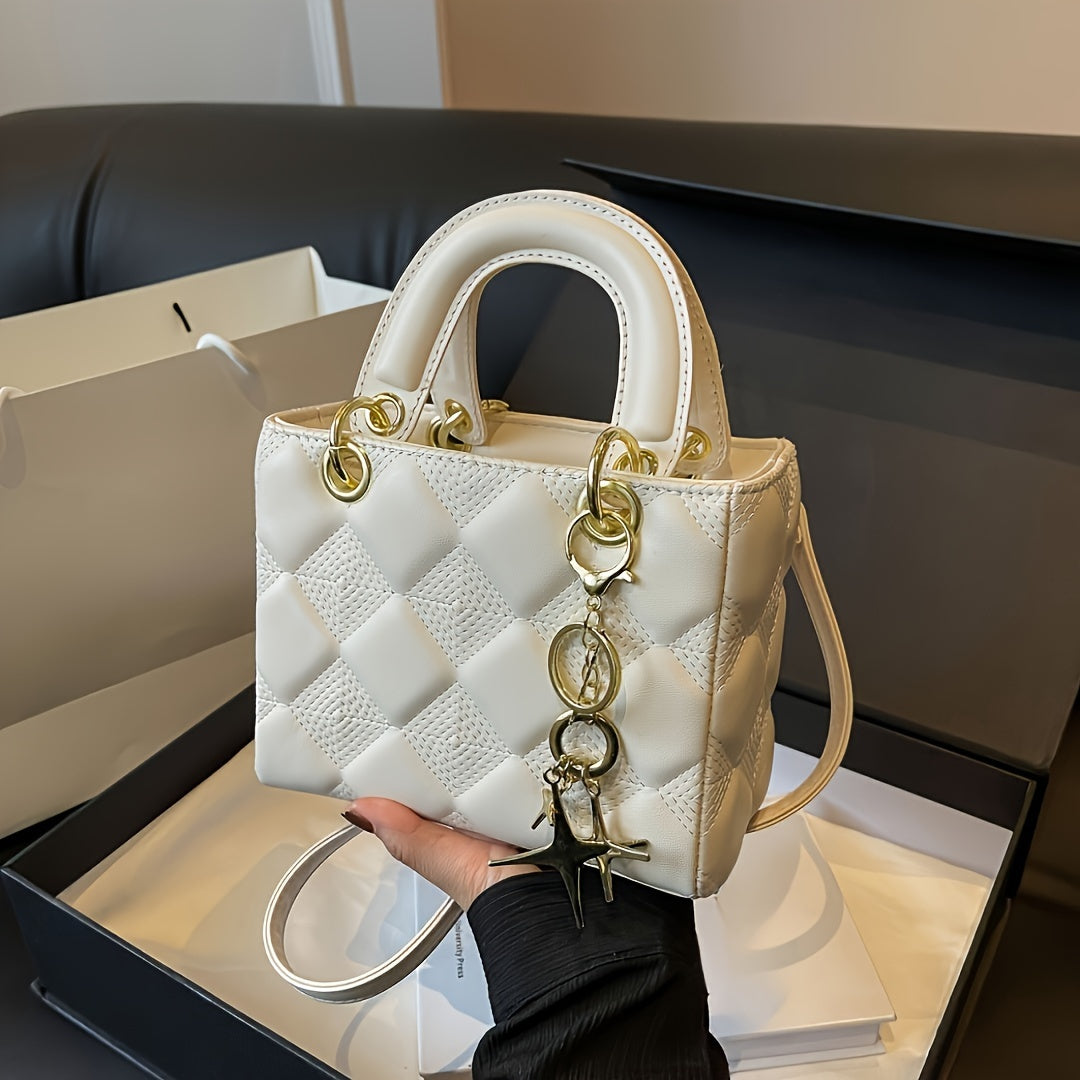 Women's Quilted PU Shoulder Bag Solid Color Zipper Closure for Day and Evening