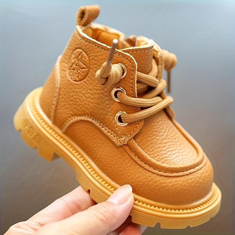 Unisex Baby Ankle Boots Vintage Style Toddler Mid-Top with Zipper PVC Sole