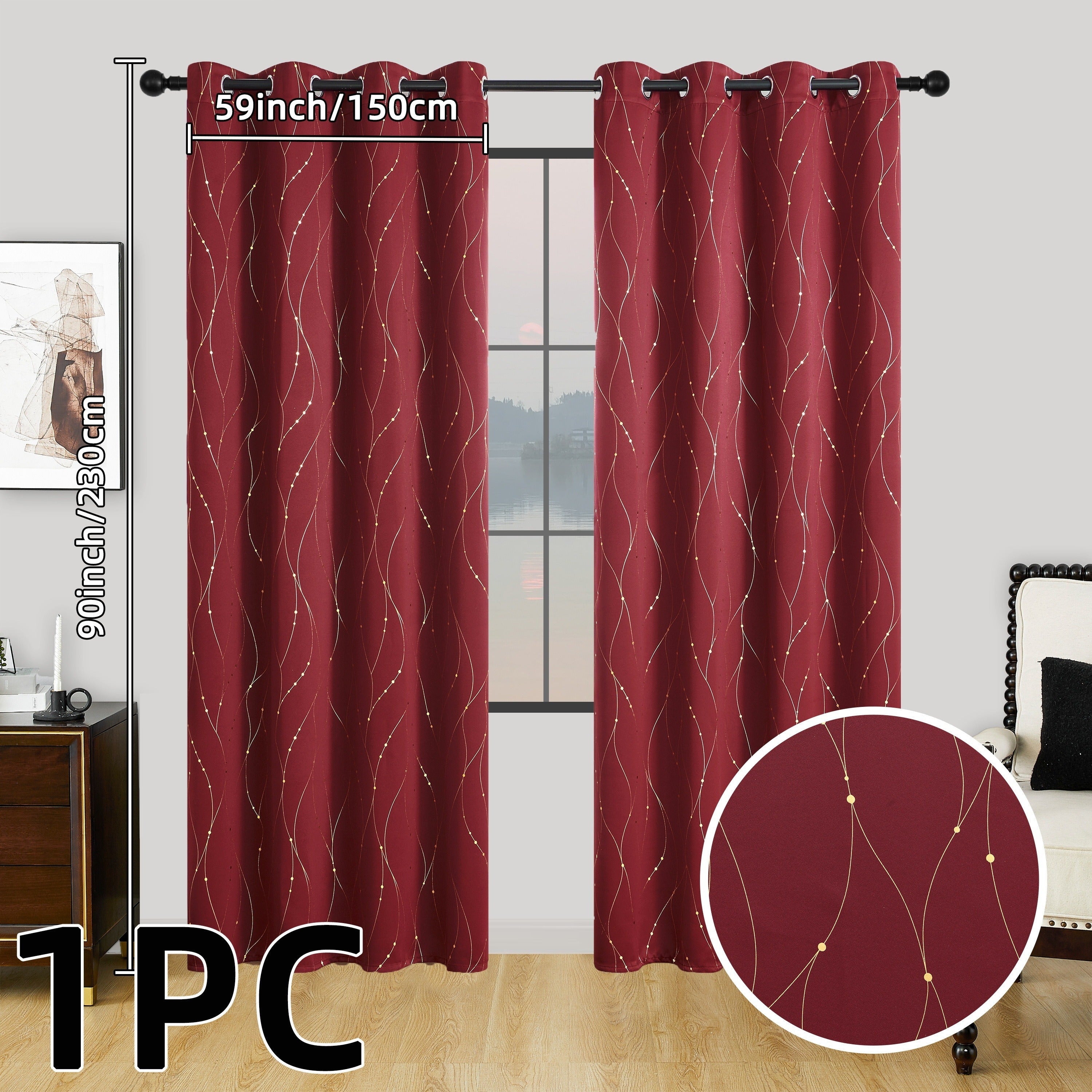 Geometric Pattern Blackout Curtain with Heat Insulation Oil Print Grommet Top for Bedroom Living Room Office