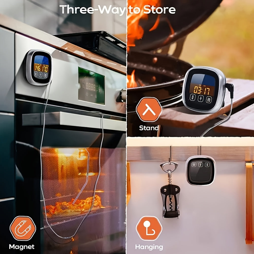 Большой сенсорный экранный термометр для мяса с часами, таймером, стальным зондом для барбекю, духовки, выпечки, жидкостей, конфет