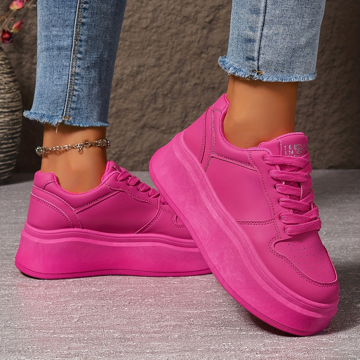 Women's Pink Chunky Sneakers All-Season Lace-Up Casual Sports Shoes