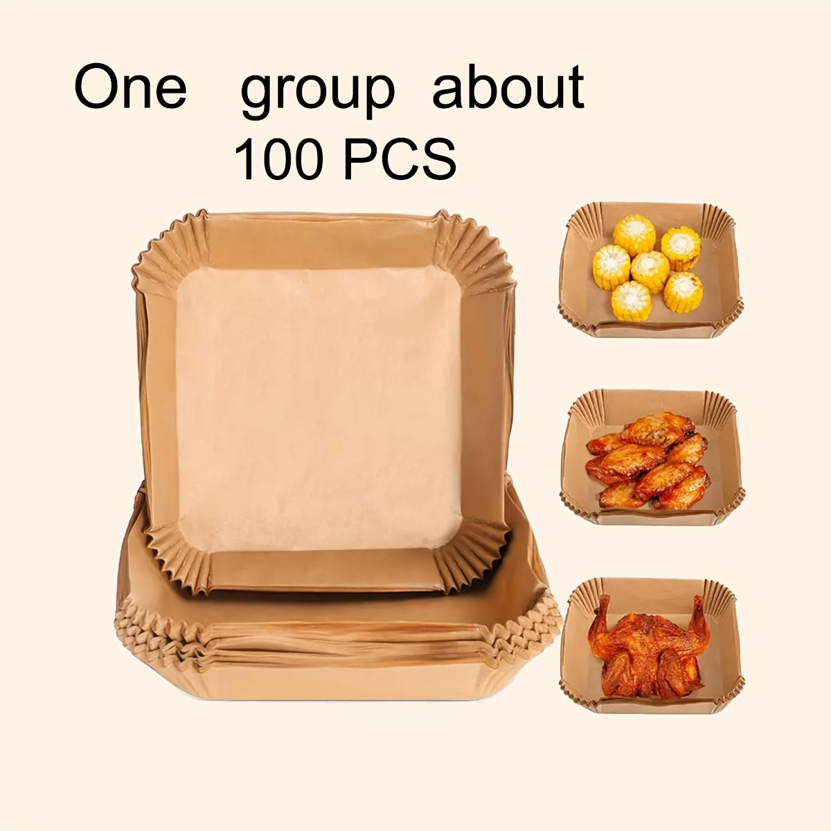 Asosiy oshxona asboblari: Sog'lom qovurish uchun kvadrat havo qovurish qog'ozi, oziq-ovqat darajasidagi yopishqoq bo'lmagan qog'oz, qayta ishlatiladigan va tozalash oson