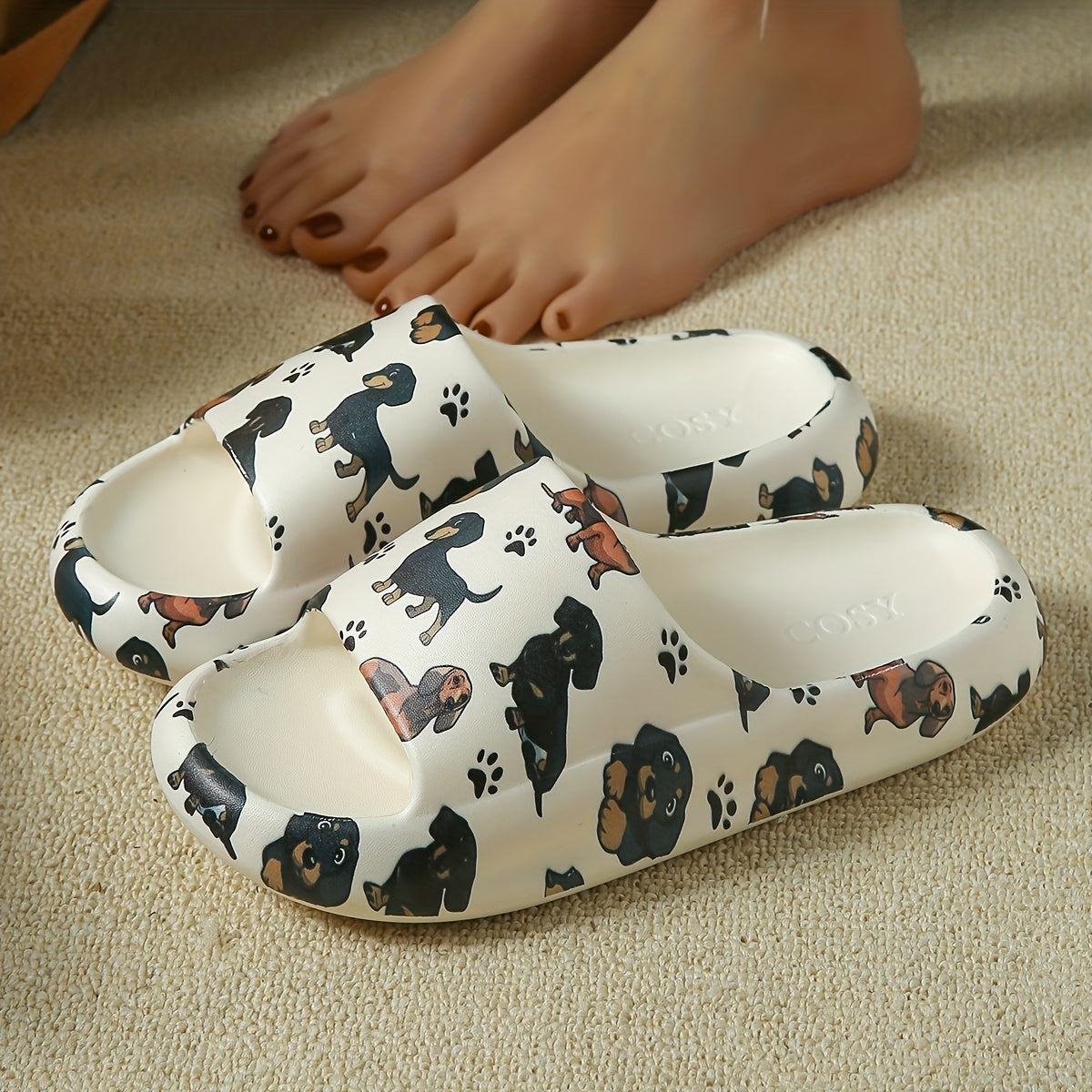 Unisex Soft Plush Cartoon Dog Slippers Open-Toe Non-Slip Indoor Slides