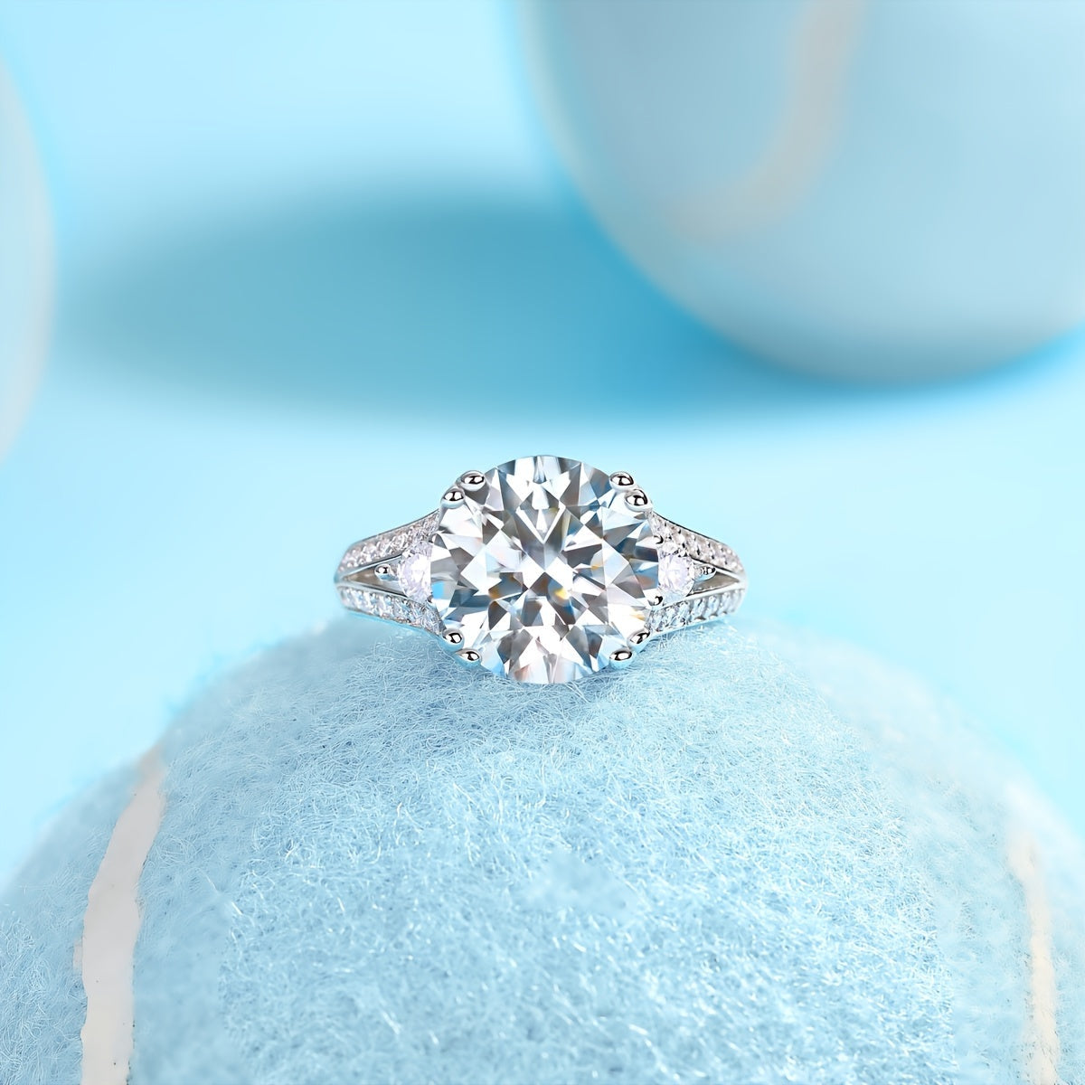 Sterling Silver Moissanite Engagement Ring Round Cut Wedding Anniversary Proposal Jewelry