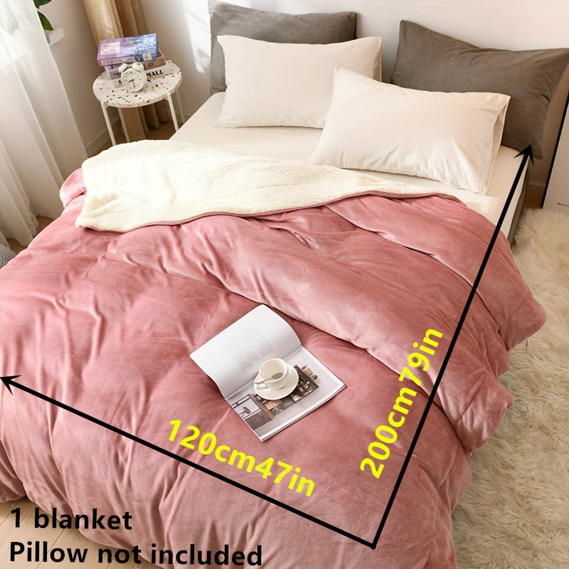 Double-Layer Soft Fleece Blanket for All Seasons Cozy Throw Pink
