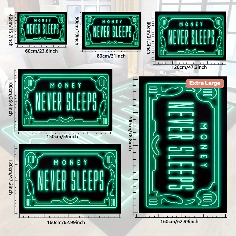 Money Never Sleeps Rug Non-Slip Waterproof Machine Washable Home Decor
