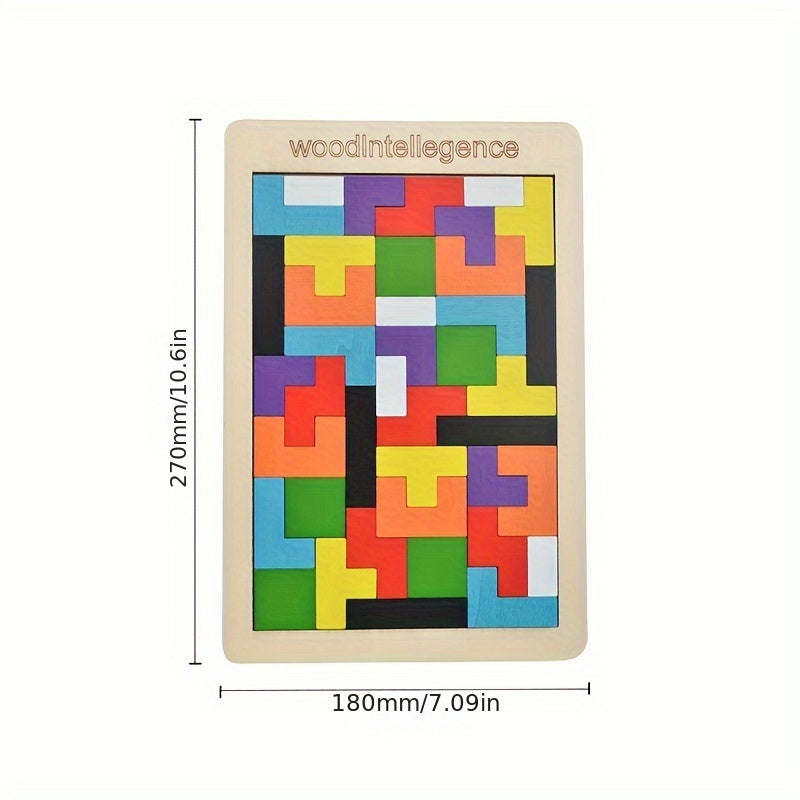 Яркие деревянные 3D-пазлы для молодежи, способствующие развитию креативности и интеллекта. STEM-активность для когнитивного развития с многоцветными формами на светло-коричневом дереве.