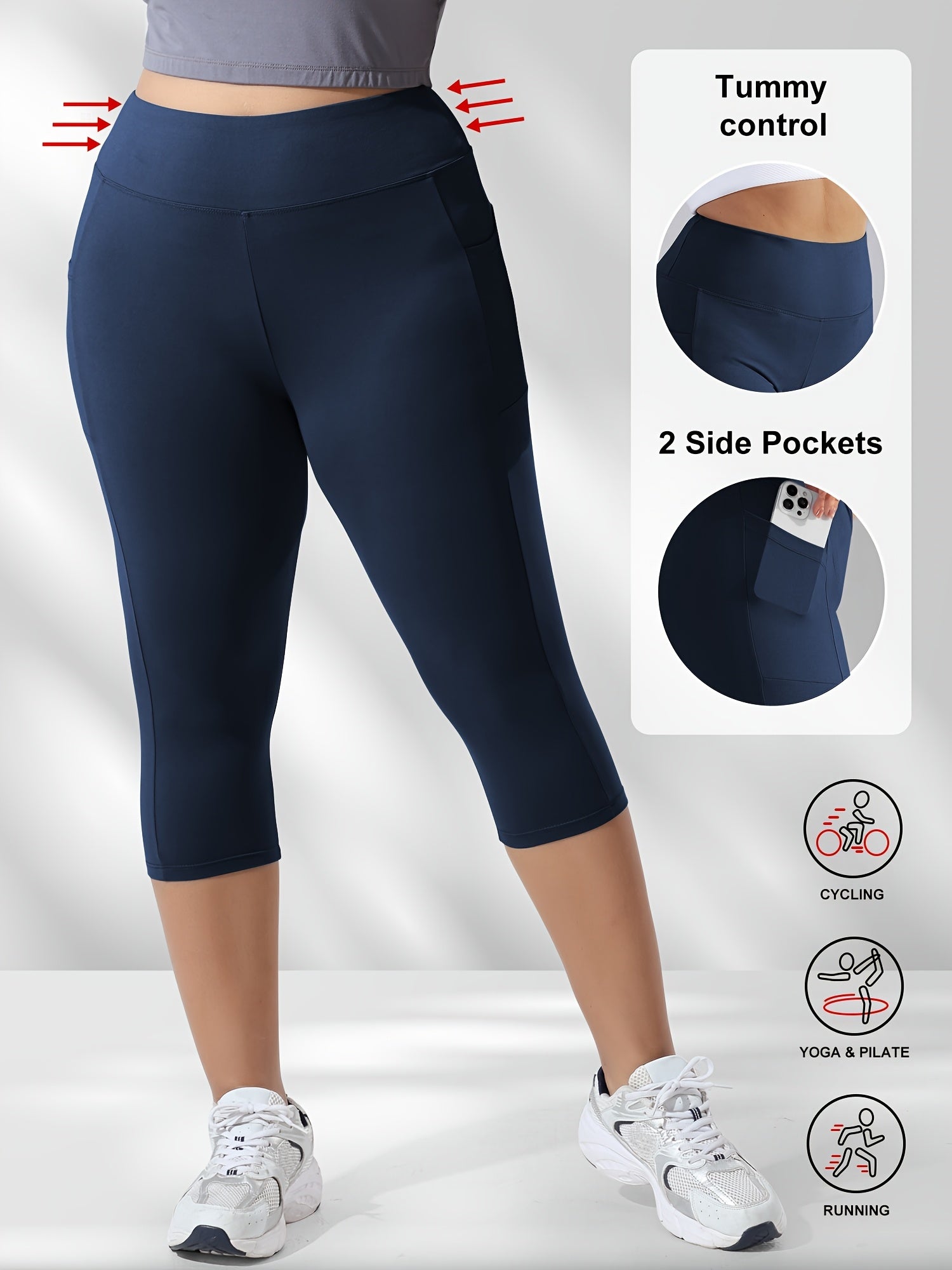 Plus Size Women's High-Waisted Side Stripe Bermuda Shorts Breathable Quick-Dry