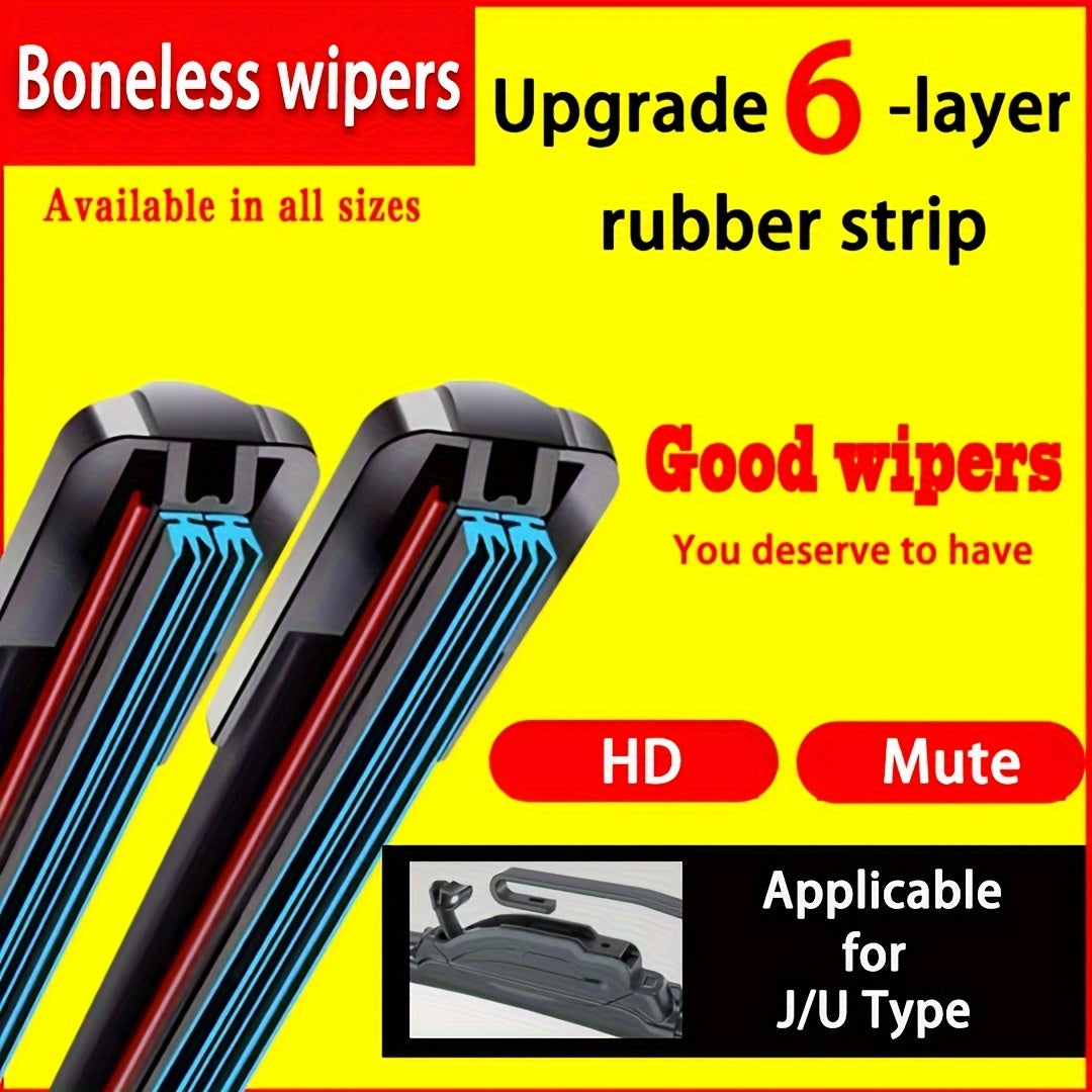 Universal 6-Layer Rubber Car Wipers High Definition Quiet Durable